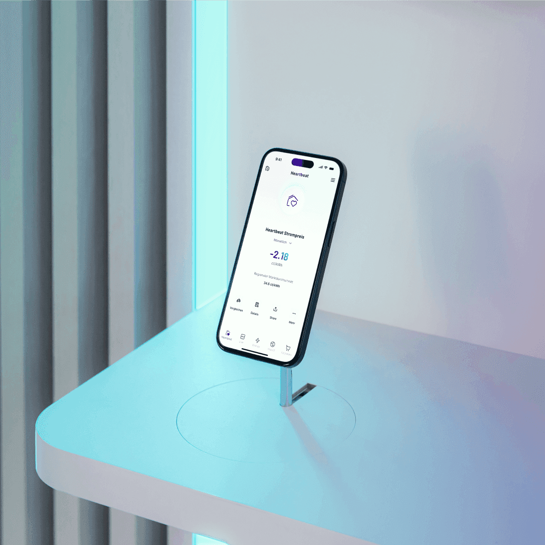 Bild eines Smartphones mit Heatbeat-AI-Bildschirm