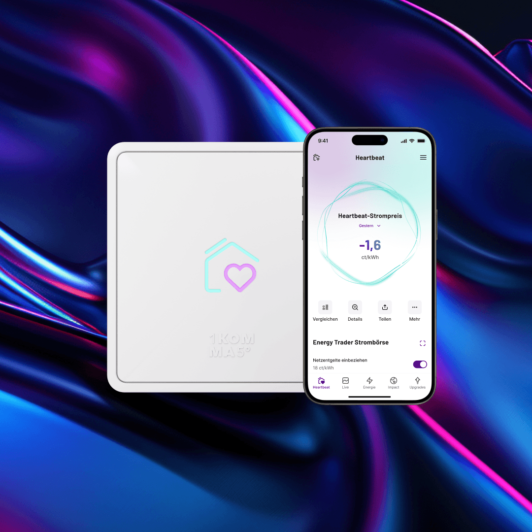 Bild der Heartbeat-Box und eines Smartphones mit Screen der Heartbeat-App